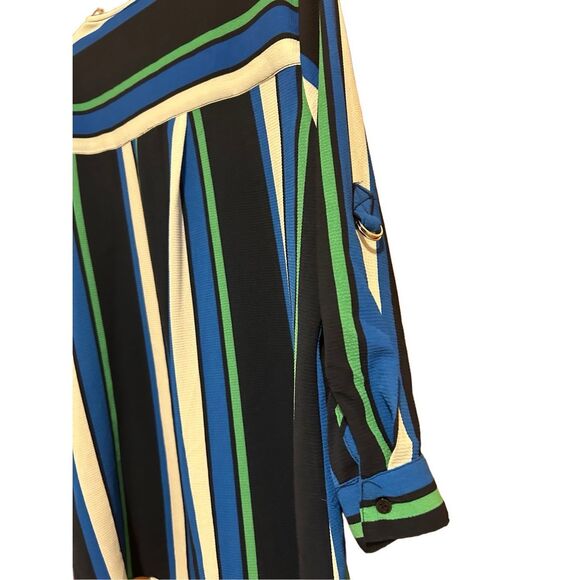 NY Collection Women’s Size L Button Down Striped Career Blouse Roll Tab Sleeves - Picture 7 of 13